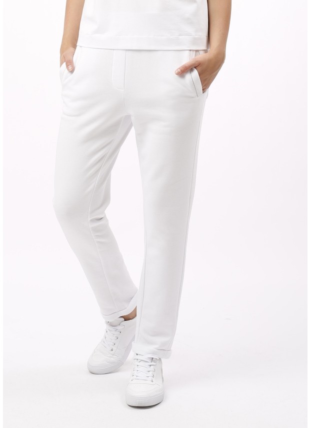 Spodnie białe z łańcuszkiem przy kieszeni